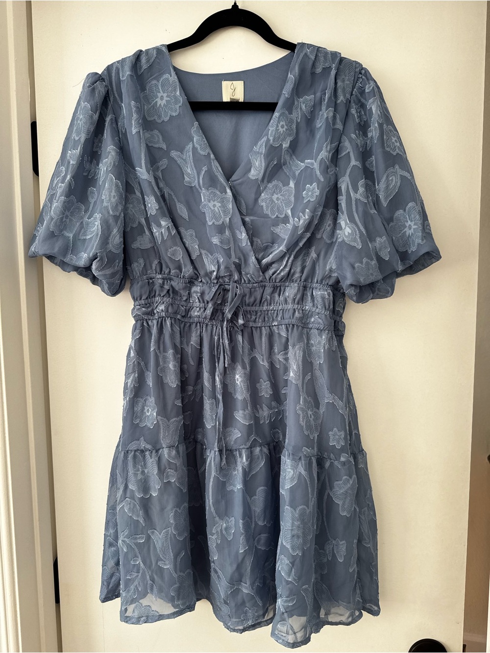 Light Blue Floral V-Neck Tiered Dress
